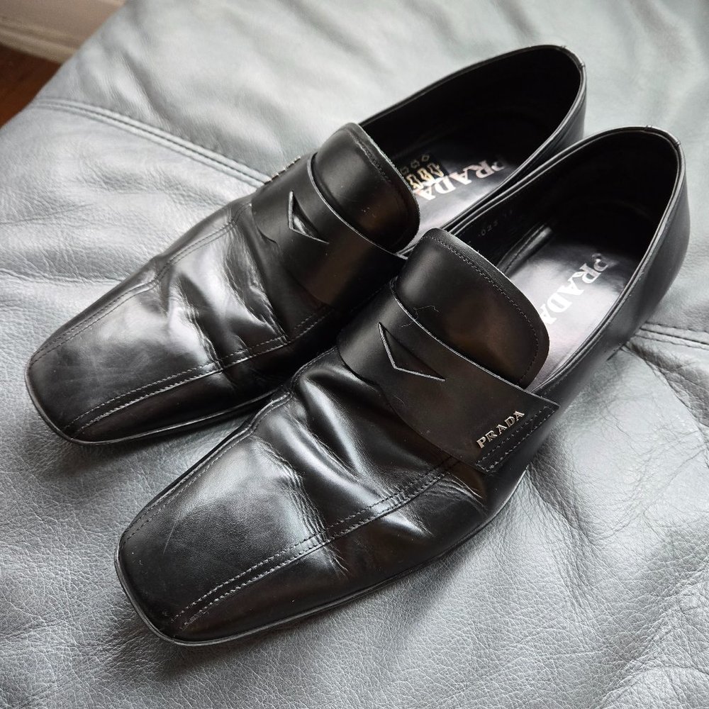 Prada Black Leather Loafers - Men's Size 11